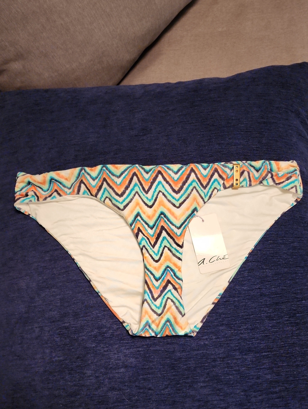Chevron Print Bikini Bottom - Teal & Orange Mix